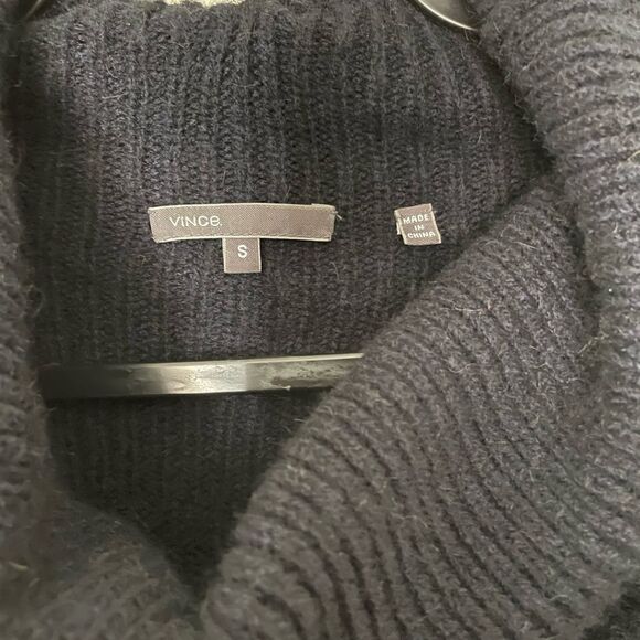 Women's Vince Oversize Cowl Neck Navy Blue Sweater Merino Wool Camel Blend SZ SM - Picture 4 of 5